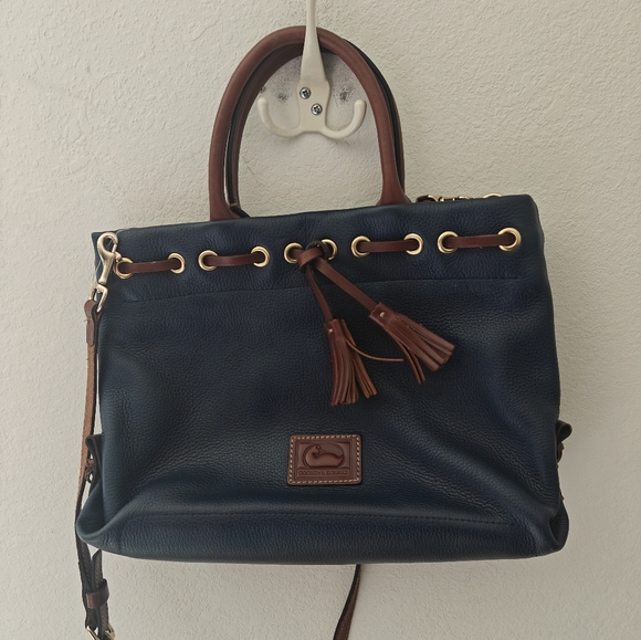 Dooney & Bourke Handbags - Dooney & Bourke Blue Pebble Leather Tassel Tote Crossbody Handbag